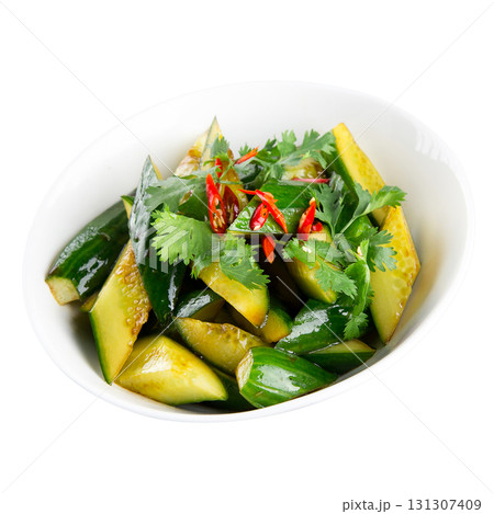 Cucumber salad with chili and cilantro leaves 131307409