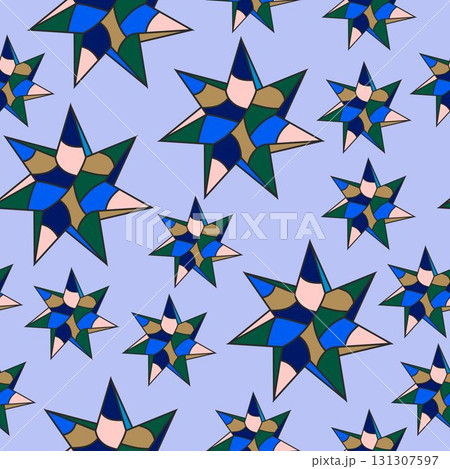 Stars seamless pattern background retro design vector. Blue, green, violet and beige colors Stars seamless pattern background retro design vector. Blue, green, violet and beige colors 131307597