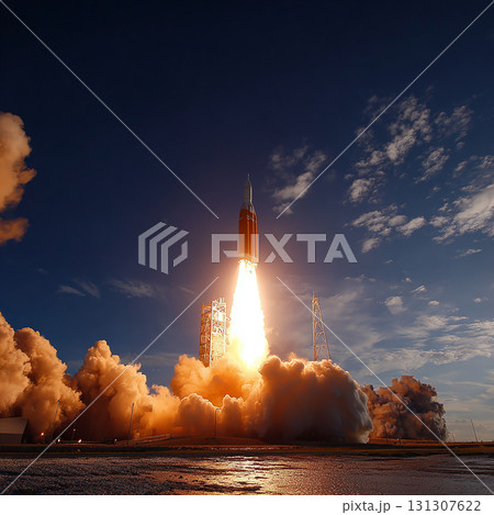 未来への挑戦を象徴するロケットの打ち上げシーン 131307622