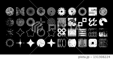 Brutalist geometric shapes, modern grunge symbols. Simple primitive elements and forms, distressed details. Retro design, aged, vintage, trendy contemporary minimalist style, y2k. Vector illustration Brutalist geometric shapes, modern grunge symbols. Simple primitive elements and forms, distressed details. Retro design, aged, vintage, trendy contemporary minimalist style, y2k. Vector illustration 131308224