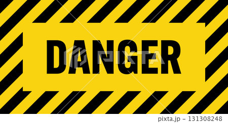 Warning sign with yellow and black diagonal lines. Attention, danger or caution symbol. Construction site signage, road safety notice, hazard banner, security alert shield. Vector illustration Warning sign with yellow and black diagonal lines. Attention, danger or caution symbol. Construction site signage, road safety notice, hazard banner, security alert shield. Vector illustration 131308248
