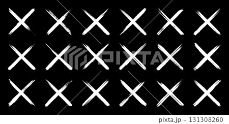 Grunge crosses, brush strokes, x mark, lines, ink smudges, hand-drawn scribble shapes. Handmade sketchy marks, acrylic stains, charcoal streaks. Paint textures, dry brush effect. Vector illustration Grunge crosses, brush strokes, x mark, lines, ink smudges, hand-drawn scribble shapes. Handmade sketchy marks, acrylic stains, charcoal streaks. Paint textures, dry brush effect. Vector illustration 131308260