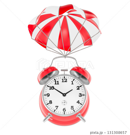 Parachute with alarm clock. 3D rendering 131308657