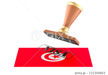 Tunisia visa stamp with flag. 3D rendering Tunisia visa stamp with flag. 3D rendering 131308663