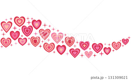 Abstract wave with pink and red striped groovy Y2K hearts and stars in flat cartoon style. Abstract wave with pink and red striped groovy Y2K hearts and stars in flat cartoon style. 131309021