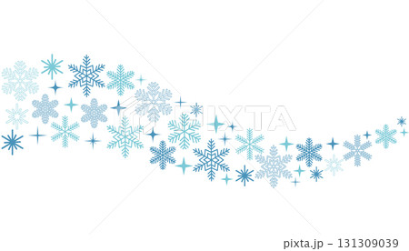 Wave with blue snowflakes and stars in winter holiday theme in flat cartoon style. 131309039