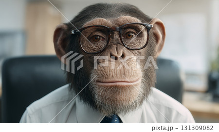 企業の知恵を象徴する、賢そうな表情の霊長類 131309082
