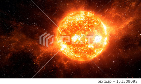 強烈な熱と光を放つ太陽の表面とフレア 131309095