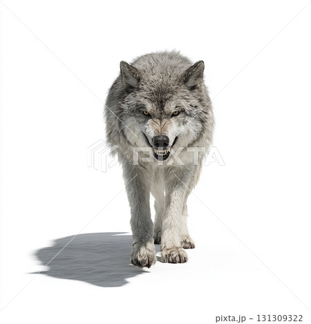 恐怖と野生の本能を象徴するオオカミの威嚇的な表情 恐怖と野生の本能を象徴するオオカミの威嚇的な表情 131309322
