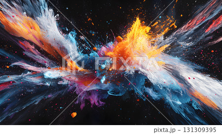Vibrant abstract color burst with dynamic motion on a black background. 131309395