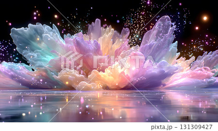 Vibrant abstract color burst with dynamic motion on a black background. 131309427