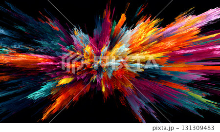 Vibrant abstract color burst with dynamic motion on a black background. Vibrant abstract color burst with dynamic motion on a black background. 131309483