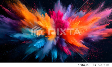 Vibrant abstract color burst with dynamic motion on a black background. Vibrant abstract color burst with dynamic motion on a black background. 131309576