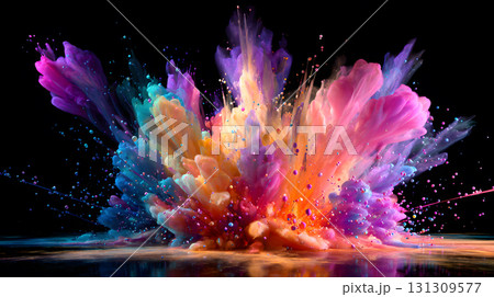 Vibrant abstract color burst with dynamic motion on a black background. Vibrant abstract color burst with dynamic motion on a black background. 131309577