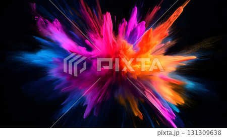 Vibrant abstract color burst with dynamic motion on a black background. 131309638