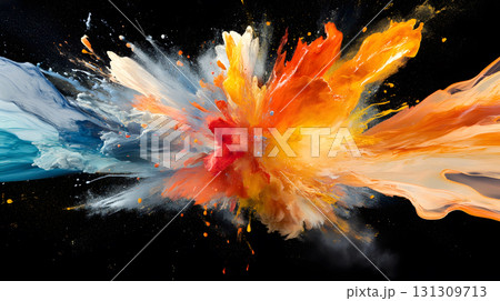 Vibrant abstract color burst with dynamic motion on a black background. Vibrant abstract color burst with dynamic motion on a black background. 131309713