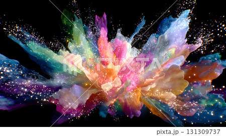 Vibrant abstract color burst with dynamic motion on a black background. 131309737