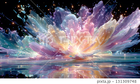 Vibrant abstract color burst with dynamic motion on a black background. 131309748