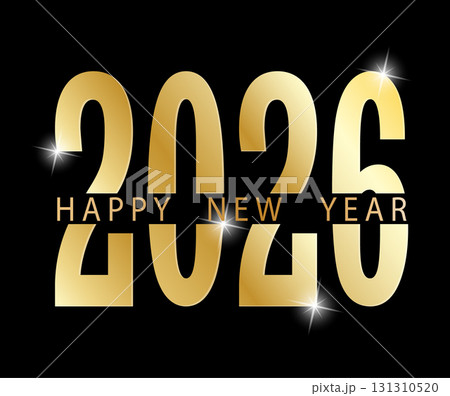 Happy New Year 2026. A stylized gold greeting card for a banner, badge, or label 131310520