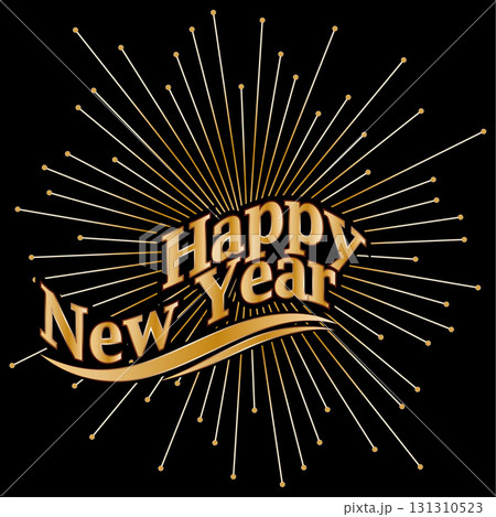 Happy New Year greetings.  Golden illustration for congratulations, invitations and creative implementation of the holiday idea 131310523