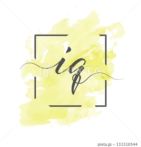 Calligraphic lowercase letters I and Q are written in a solid line on a colored background in a frame Calligraphic lowercase letters I and Q are written in a solid line on a colored background in a frame 131310544