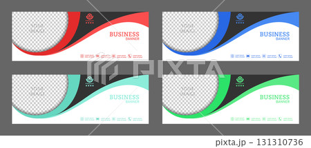 Layout for a business banner. A set of colored horizontal templates with space for a photo, illustration or corporate image. Layout of the cover of a modern catalog, brochure, project or creative idea Layout for a business banner. A set of colored horizontal templates with space for a photo, illustration or corporate image. Layout of the cover of a modern catalog, brochure, project or creative idea 131310736