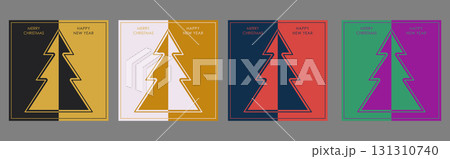 Christmas and New Year. A set of colorful postcards with a Christmas tree. Creative template for greetings, invitations, flyers and creative ideas in a minimalist style Christmas and New Year. A set of colorful postcards with a Christmas tree. Creative template for greetings, invitations, flyers and creative ideas in a minimalist style 131310740