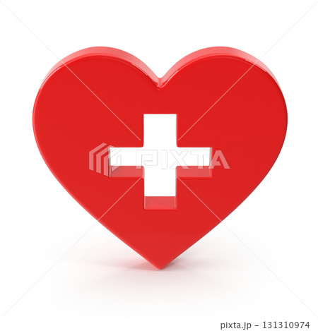 Red heart with white cross healthcare symbol Red heart with white cross healthcare symbol 131310974