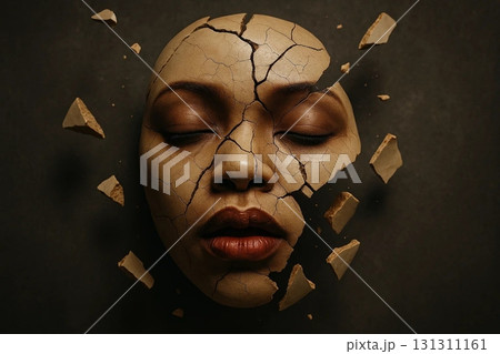 Illustration of Porcelain Female Face with Cracks 131311161
