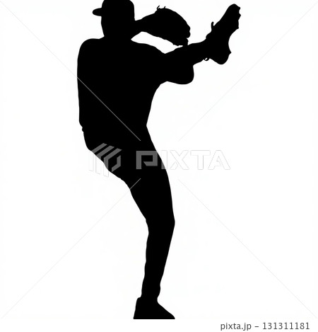 左ピッチャーの投球フォーム シルエット 131311181