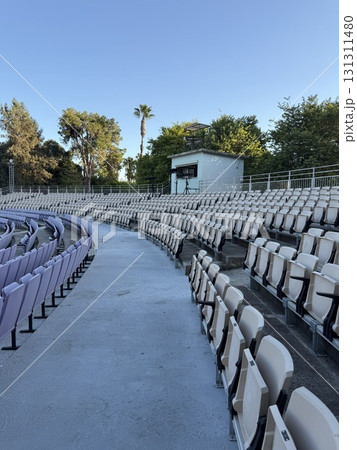 An open-air theater with seats for spectators. An empty theater without spectators. 131311480