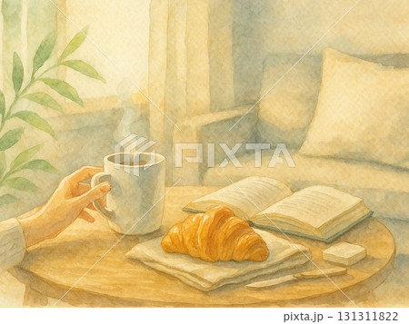 窓辺の朝時間 — ゆったりコーヒーと読書(水彩) 窓辺の朝時間 — ゆったりコーヒーと読書(水彩) 131311822
