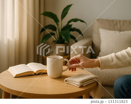 窓辺の朝時間 — ゆったりコーヒーと読書 131311823