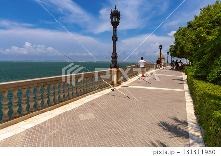 Fishing promenade by the sea in Cadiz, Spain 131311980