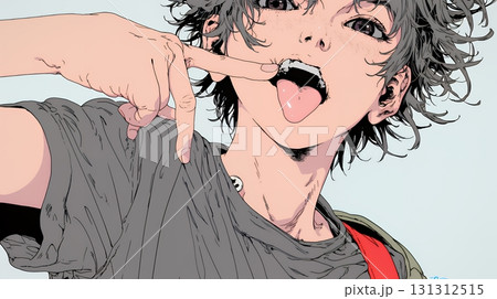 あっかんべー：舌を出して思いっきり相手を馬鹿にしている様子