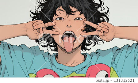 あっかんべー：舌を出して思いっきり相手を馬鹿にしている様子