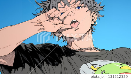 あっかんべー：舌を出して思いっきり相手を馬鹿にしている様子