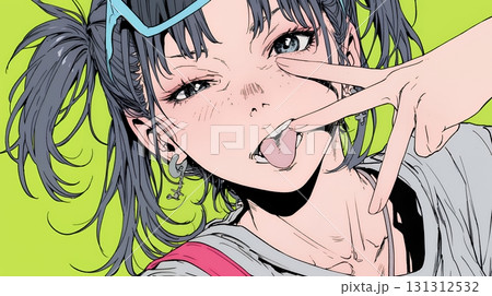 あっかんべー：舌を出して思いっきり相手を馬鹿にしている様子