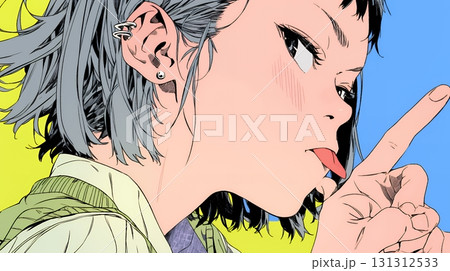 あっかんべー：舌を出して思いっきり相手を馬鹿にしている様子