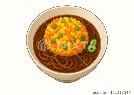 白背景のかき揚げ蕎麦 Kakiage Tempura Soba on White Backgroun 131312547