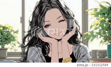 うっとりしている女性：大好きな音楽を聞いている女性