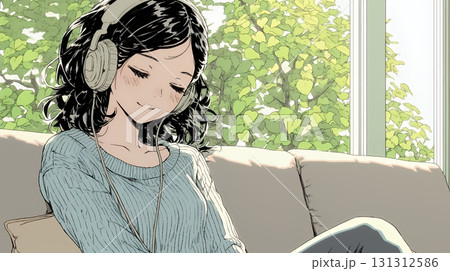 うっとりしている女性：大好きな音楽を聞いている女性