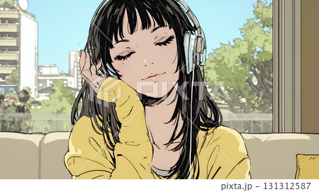 うっとりしている女性：大好きな音楽を聞いている女性