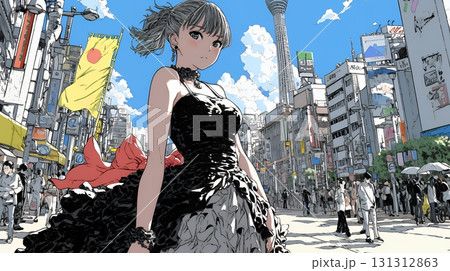 ハロウィン:ゴシックロリータファッションで町を歩く若い女性 ハロウィン:ゴシックロリータファッションで町を歩く若い女性 131312863