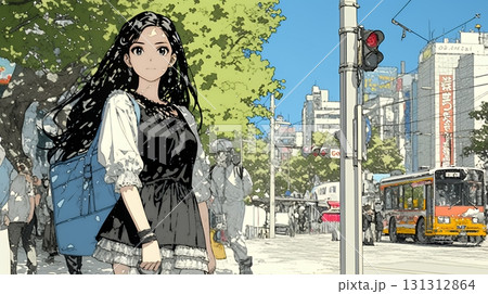 ハロウィン:ゴシックロリータファッションで町を歩く若い女性 ハロウィン:ゴシックロリータファッションで町を歩く若い女性 131312864