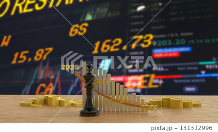 The King Chess and Chart 2026 for Business concept 3d Rendering. 131312996
