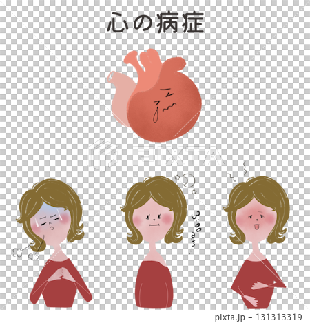 五臓の心の機能が低下した時に現れる症状を、若い女性で表現したイラスト 131313319