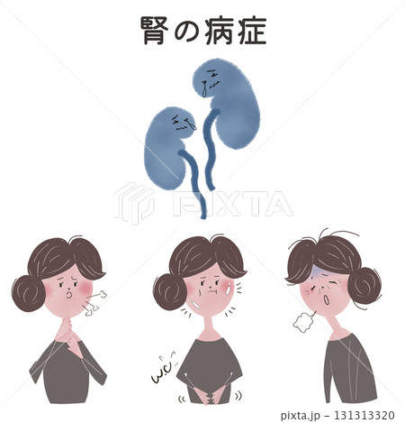 五臓の腎の機能が低下した時に現れる症状を、若い女性で表現したイラスト 131313320