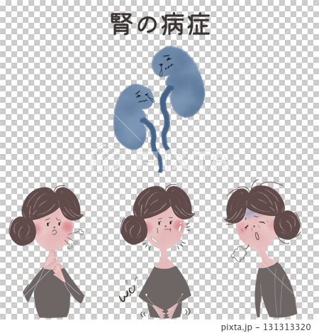 五臓の腎の機能が低下した時に現れる症状を、若い女性で表現したイラスト 131313320