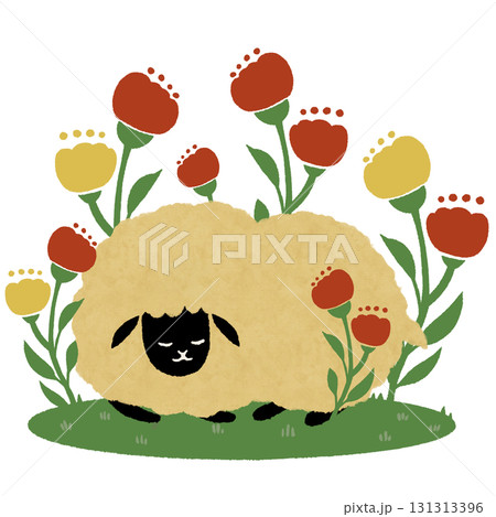 眠る羊とお花 眠る羊とお花 131313396